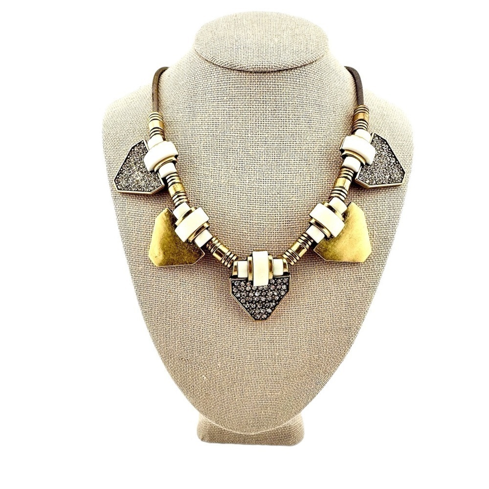 J. Crew Necklace, Slide GoldTone Arrow White Enamel and Rhinestone - Statement - Picture 6 of 11